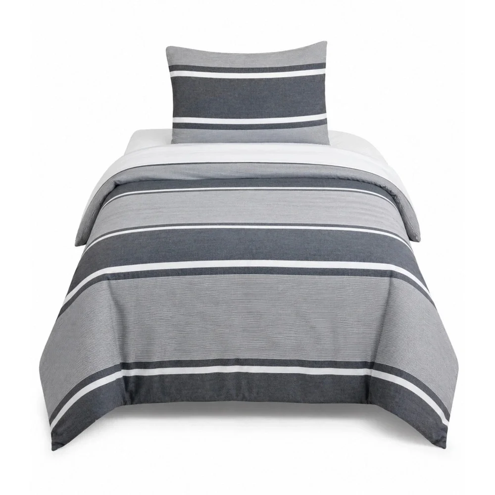Pottery Barn Kids Twin Duvet Cover Set 100% Organic Cotton Gray White Striped